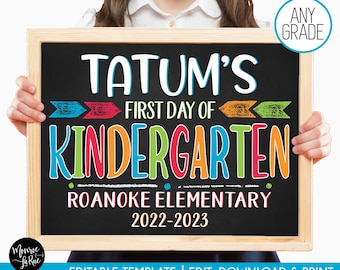 Editable 1st Day Of School Sign, Back to School Chalkboard Poster, Personalized School Chalkboard Sign, Any Grade Sign, First Day of School
