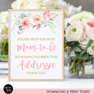 Help the Busy Mom-to-Be by Making Yourself the Addressee, Blush Pink Floral Sign Printable, Address Request, Girl Baby Shower Sign, Instant