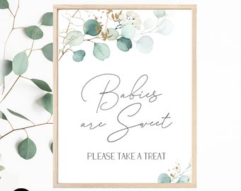 Greenery Babies are Sweet Sign, Please Take A Treat Printable, Green Leaves Baby Shower Sign, Eucalyptus Shower Decor, Instant Download, GG1