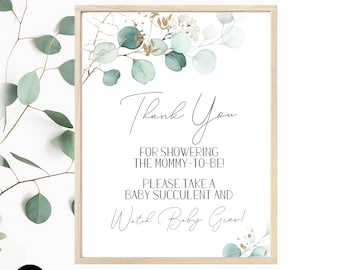 Greenery Please Take A Baby Succulent And Watch Baby Grow, Succulent Baby Shower Favors Sign, Eucalyptus Shower Decor, Instant Download, GG1