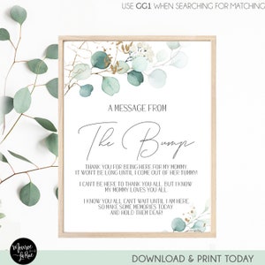 Message from the Bump Sign, Greenery Baby Shower, Bump Message, Eucalyptus Shower Decor, Gender Neutral Baby Shower, Instant Download, GG1