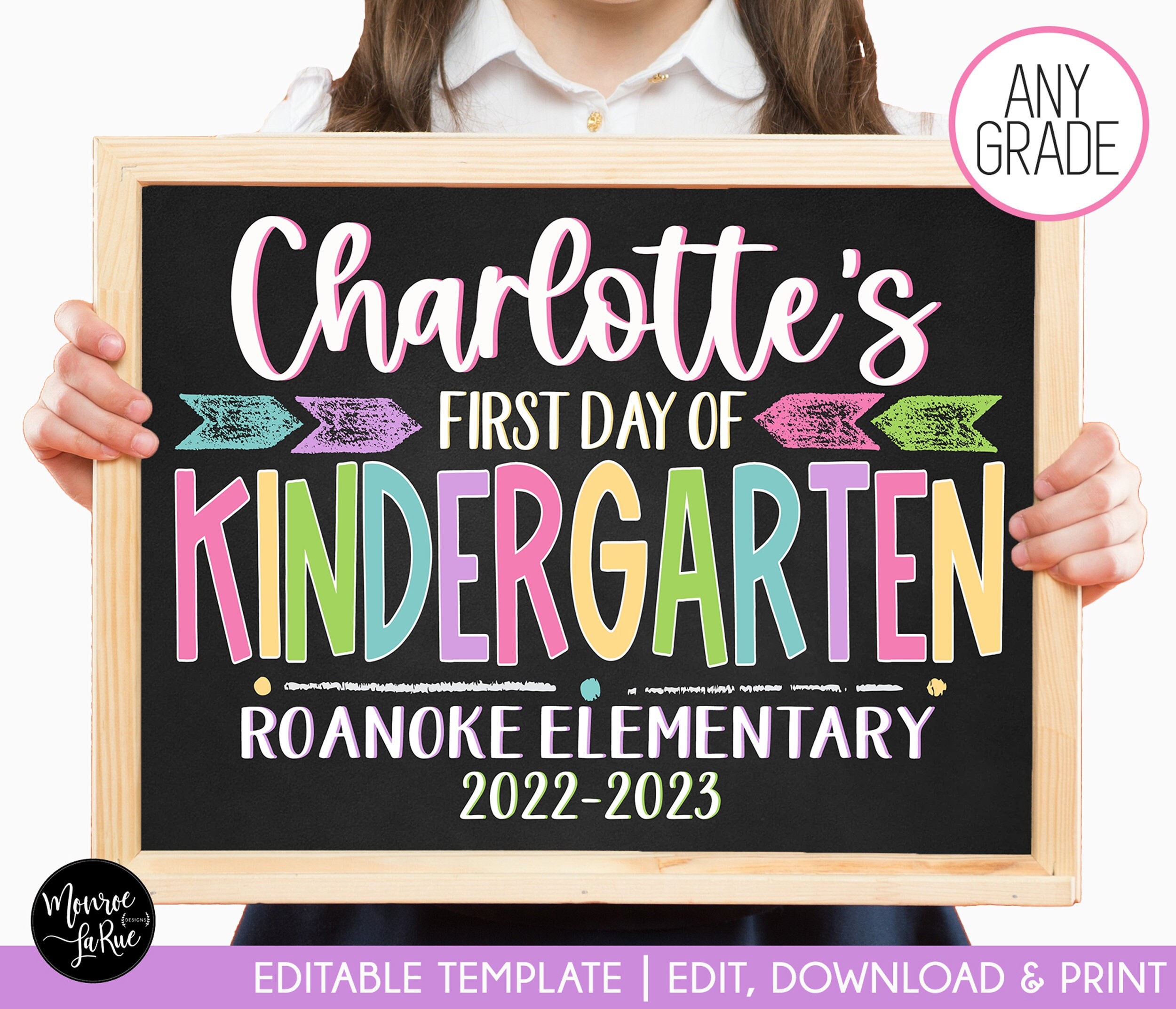 Editable First Day of School Sign, Reusable Back to School Chalkboard Poster Personalized School Chalkboard Sign Any Grade 1st Day of School