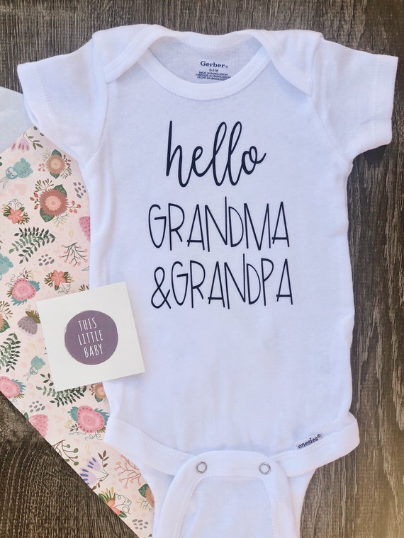 Hello Handmade Baby Coming Soon Onesie Pregnancy Reveal Announcement Surprise Parents Grandparents Husband