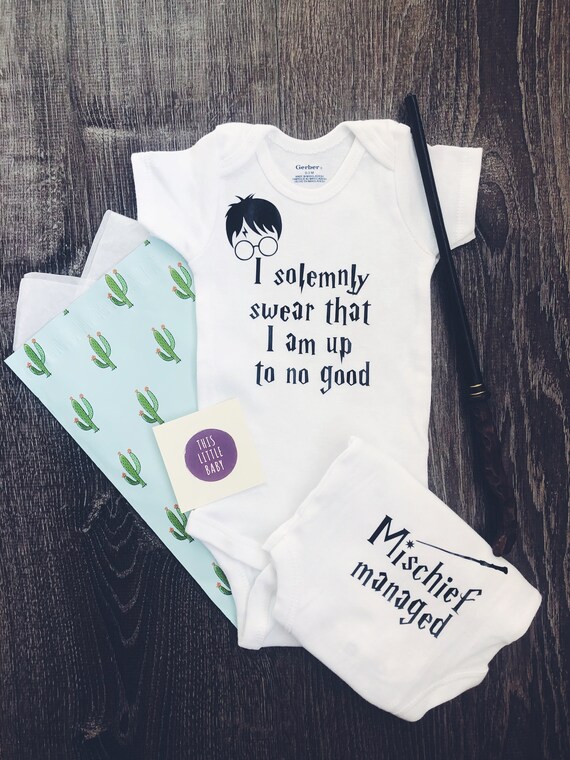Mischief Managed Harry Potter Inspired Baby Vest Hat and Bib Set Baby Gift