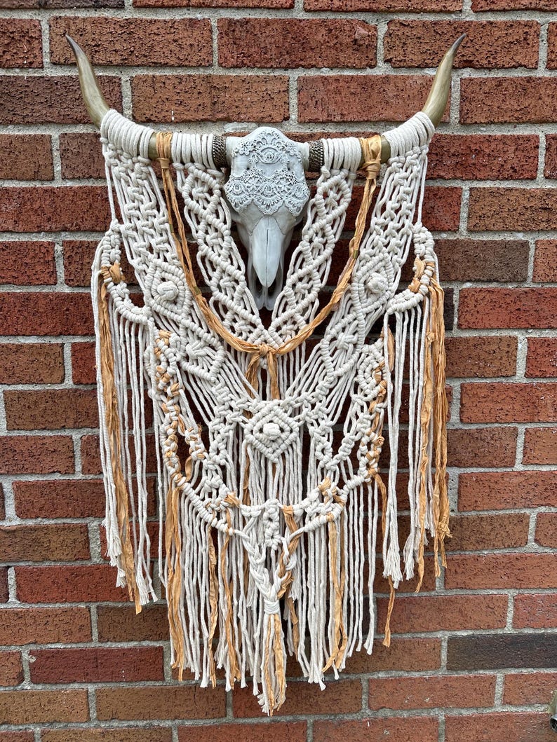 Odetta- Large Cow Skull Macrame Wall Hanging - Etsy