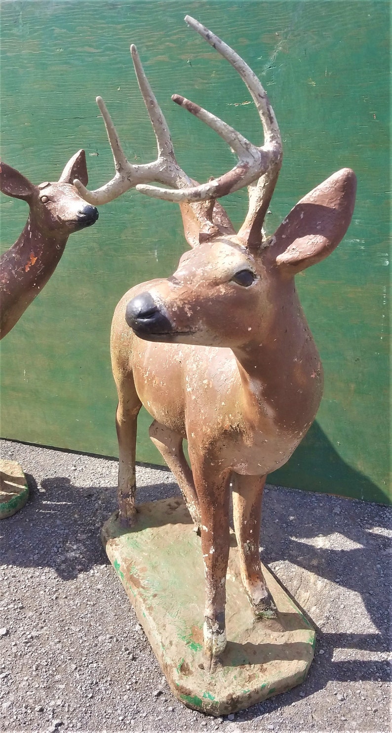 Vintage 1960's Pair of Concrete Deer Statues Buck and Doe Etsy
