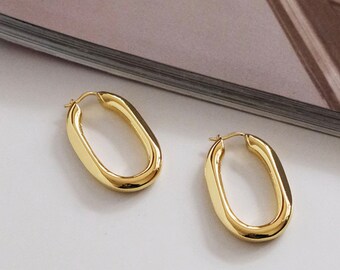 2 in1 24K Yellow Gold Plated Wedding Xmas Stylish Big Square Heavy Hoop Earrings