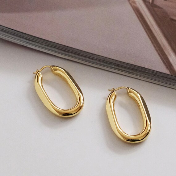 Chunky Gold Square Hoop Earrings Thick U-Shape Gold Hoops | Etsy
