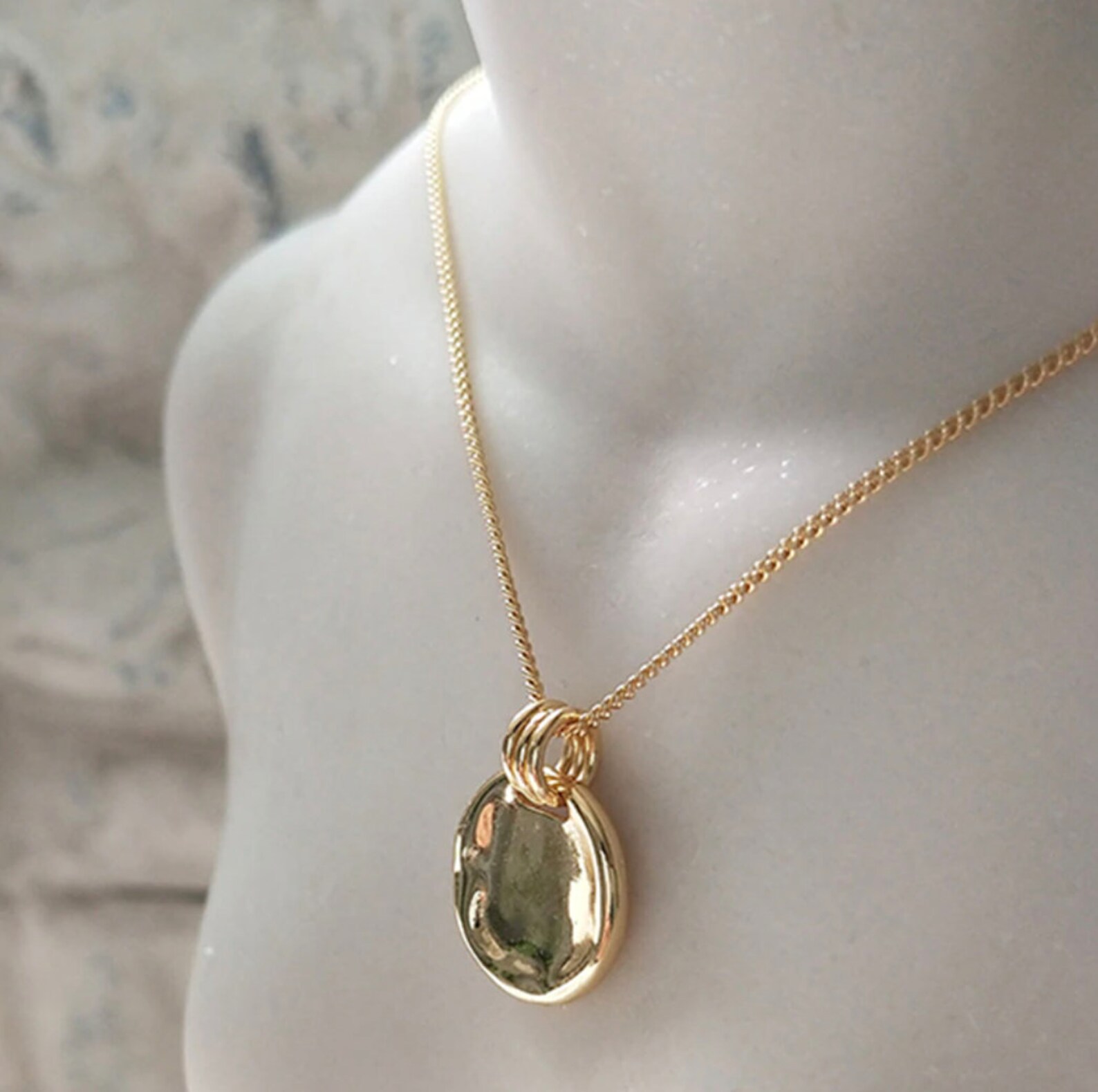 Hammered Gold Coin Charm Necklace 925 Silver Gold Disc Etsy