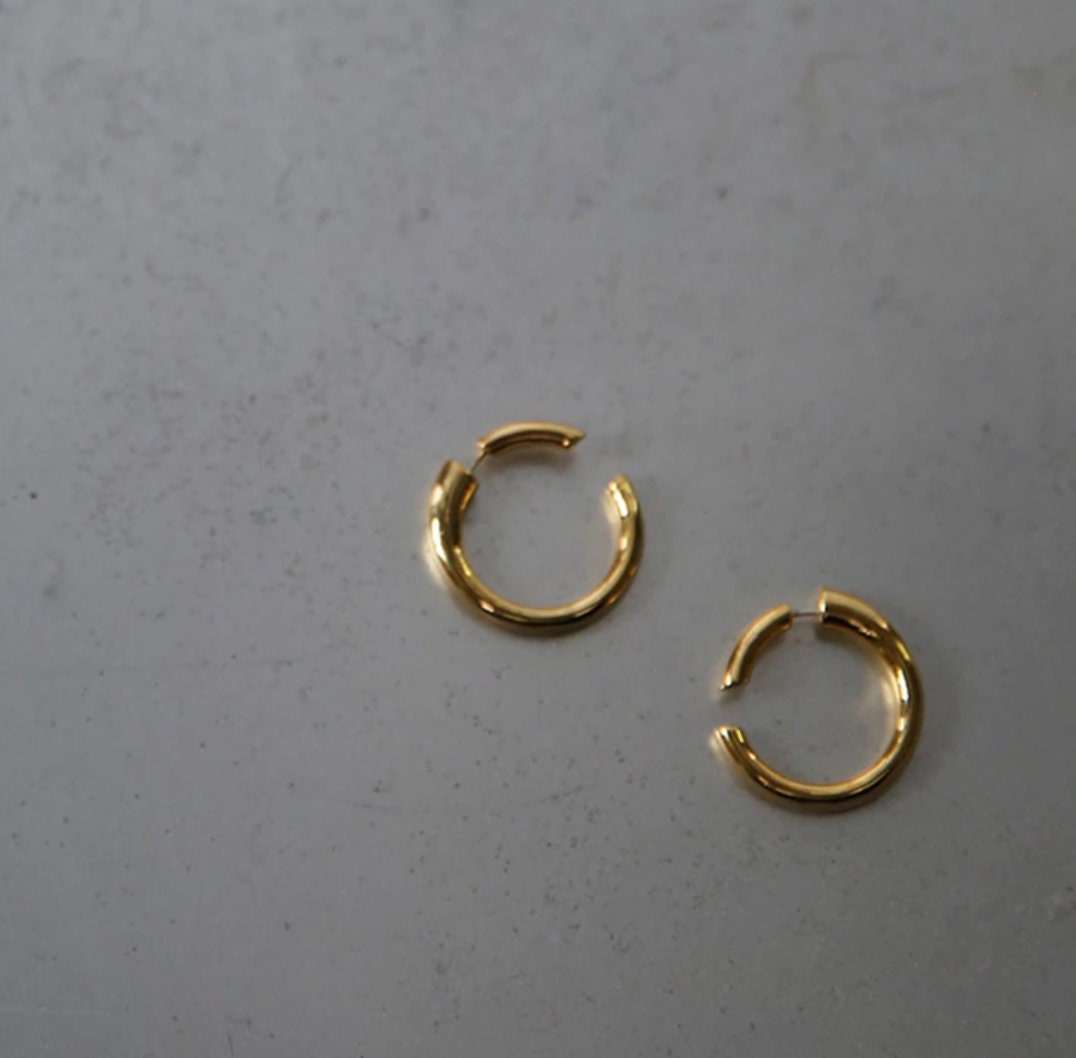 18K Gold Wide Minimalist Open Hoops Hoops Thick Hoop Earrings | Etsy