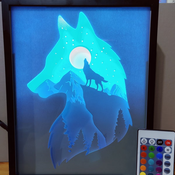 Twilight Wolf shadow box | LED paper cut light box/light box | minimalist personalized gifts | handmade gift Twilight Wolf shadow box | LED paper cut light box/light box | minimalist personalized gifts | handmade gift