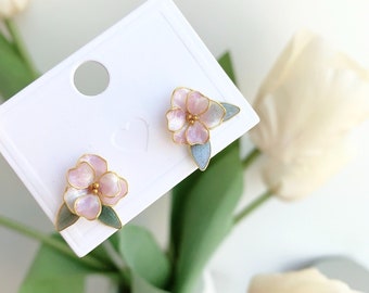 Handmade Flower Earrings,Blossom stud earrings,Gifts for girls,wire flower earrings,Bridesmaid gift,For wedding,Kanzashi resin
