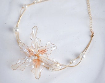 Handmade Japanese Kanzashi Necklace,Flower Necklace,Choker,Bridal accessories,for wedding, Hanfu Hair Accessoriess,cosplay costume,resin art