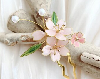 Handmade Japanese Kanzashi Hairpin,sakura Cherry Blossom Hairpin