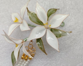 Lily hairpin,Handmade Kanzashi hairpin,Glass Resin,Lily Spider hairstick,anime accessories,for wedding, Hanfu Hair Accessoriess,cosplay