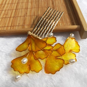 Handmade hairpin,Japanese Kanzashi hairpin,ginkgo hairstick,jewelry,for wedding,anime,Bridal Hanfu Hair Accessoriess,resin wire wrapped