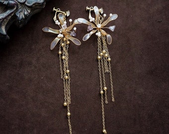 Handmade Japanese Kanzashi earrings,Glass Resin,Spider Lily earrings,anime accessories,for wedding, Hanfu Hair Accessoriess,cosplay costume