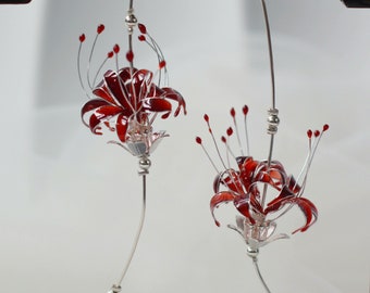 Handmade Japanese Kanzashi Earrings,glass Resin,spider Lily Handmade Japanese Kanzashi Earrings,glass Resin,spider Lily