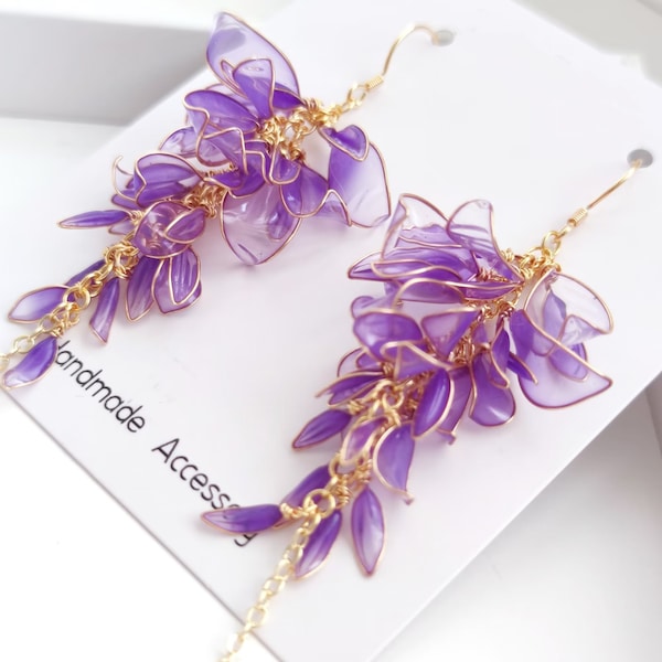 Handgemaakte oorbellen, Japanse Kanzashi-oorbellen, anime-accessoires, blauweregen oorbellen, bruidsboeket, voor haar, Hanfu-accessoires, bloemenoorbellen