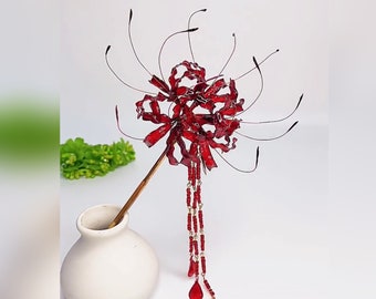 Handmade Japanese Kanzashi hairpin,Glass Resin,Lily Spider hairstick earrings,anime accessories,for wedding, Hanfu Hair Accessoriess,cosplay