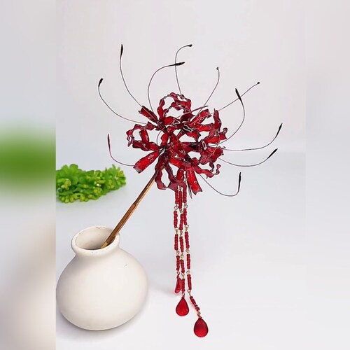 Handmade Japanese Kanzashi Hairpin,glass Resin,lily Spider  display picture 3