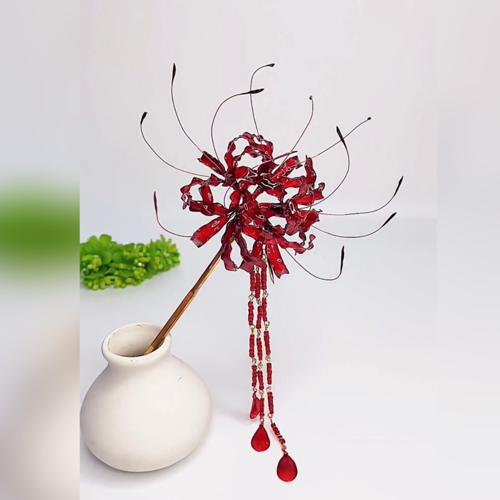 Kanzashi Hair Stick Pearls and leaves - j-okini - Products from Japan