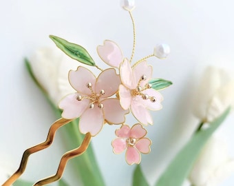 Handmade Japanese Kanzashi hairpin,Sakura Cherry Blossom Hairpin,Bridal Hairpin,anime accessories,Hanfu Hair Accessoriess,cosplay