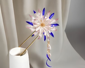 Handmade Japanese Kanzashi hairpin,Epiphyllum hairstick,anime accessoriess,for wedding,Bridal Hanfu Hair Accessoriess,resin art,wire wrapped