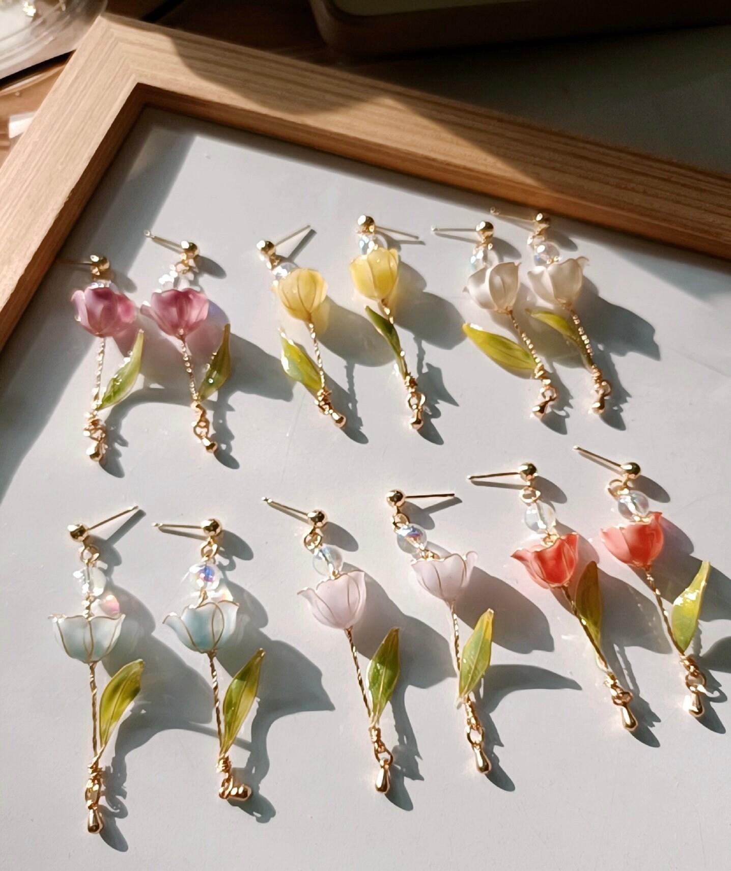 Handmade Japanese Kanzashi Earrings,glass Resin,tulip