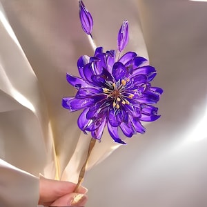 Handmade hairpin,Japanese Kanzashi hairpin,Glass Resin,purple Lotus hairstick,anime accessories,for wedding,Bridal Hanfu Hair Accessoriess