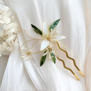 Handmade Japanese Kanzashi hairpin,Glass Resin,Lily Flower hairstick ,anime accessories,for wedding, Hanfu Hair Accessoriess,cosplay