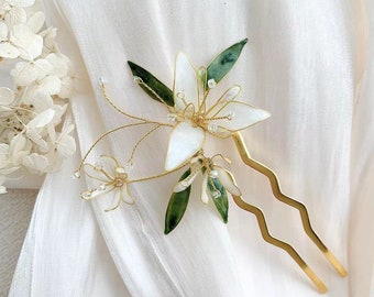 Handmade Japanese Kanzashi hairpin,Glass Resin,Lily Flower hairstick ,anime accessories,for wedding, Hanfu Hair Accessoriess,cosplay