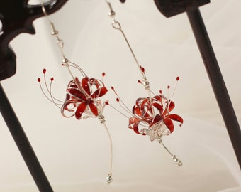 Handmade Japanese Kanzashi earrings,Glass Resin,Spider Lily earrings,anime accessories,for wedding, Hanfu Hair Accessoriess,cosplay costume
