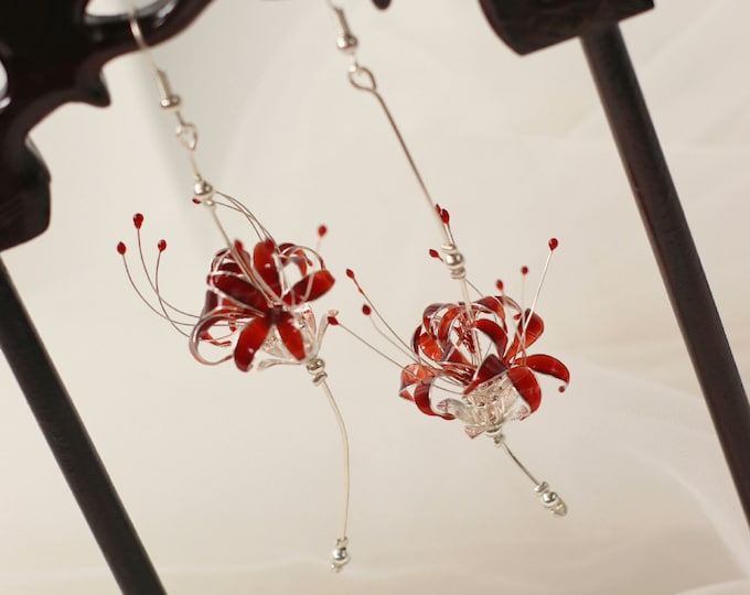 Boucles d'oreilles japonaises Kanzashi faites main, résine de verre, boucles d'oreilles lys araignée, accessoires anime, pour mariage, accessoires cheveux Hanfu, costume de cosplay