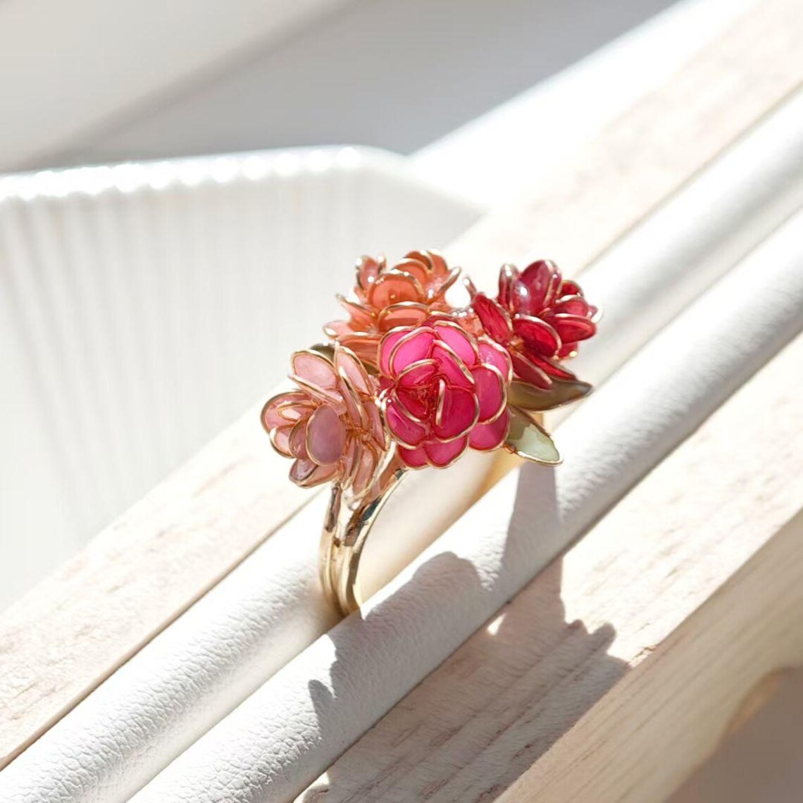 Handmade Colorful Rose Ring,fairy Ring,flower Ring,glass Resin,wedding ...