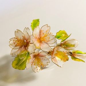 Handmade hairpin,Japanese Kanzashi hairpin,Glass Resin,cherry blossom hairstick,wedding hairclip,Hanfu Hair Accessoriess,anime  accessories