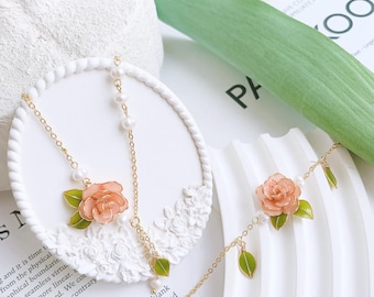 Handmade Rose Necklace,Gift for mom,for wedding,flower necklace,Mother gift,resin art,Gifts for girls,Bridesmaid gift,Kanzashi resin