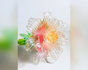Handmade hairpin,Japanese Kanzashi hairpin,Glass Resin,Peony hairstick,for wedding,for her,Bridal Hanfu Hair Accessoriess,anime accessories