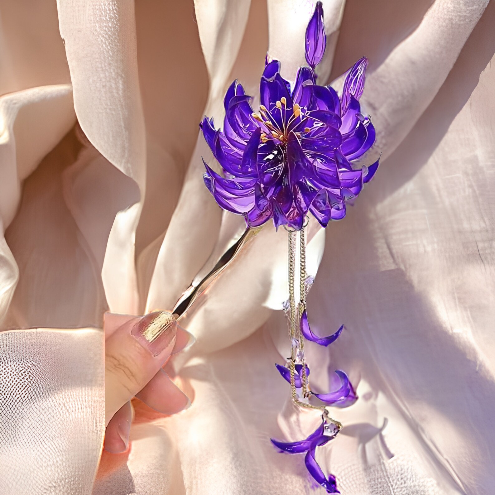 Handmade Hairpin,japanese Kanzashi Hairpin,glass Resin,purple Lotus