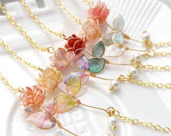 Rainbow rose flower necklace, Flower necklace, Colorful flower necklace, Handmade resin necklace,for wedding,resin art,Rose crystal