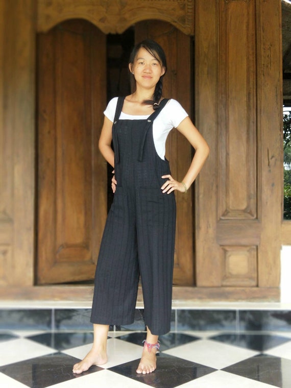 Black Overalls, Summer Romper, Dungarees, Cotton Jumpsuit, Loose Fit, Capri  Pants, Women's Overalls, Soft-woven Cotton 