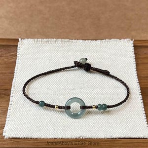 Bracelet en jade 100 % naturel pour homme et femme, cadeaux réglables pour la Saint-Valentin, donut en jade bleu véritable, bijoux réglables en jade donut en jade bleu