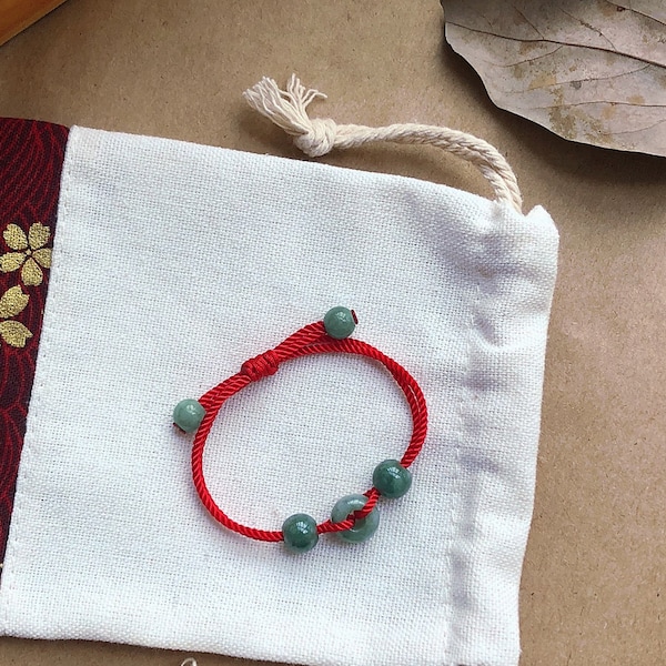 free shipping real jade bracelets for babies / adjustable green jade beads red string