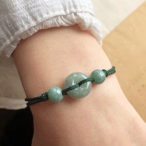 natural green jade bracelet for women mens genuine vintage jadeite red & green rope bracelert Donut lucky gift valentine&#39;s day gift