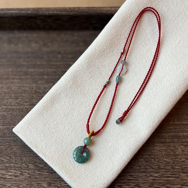 Pendentif donut en jade naturel, 45 cm, collier rouge pour femme, fleurs en argent 925, jade vert et bleu, cadeaux personnalisés faits main pour un anniversaire