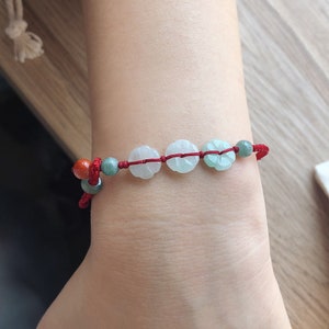 jade bracelet for women good luck gift for her wine red rope jadeite flower Southern Red Agate bead jewelry Can be worn in bath