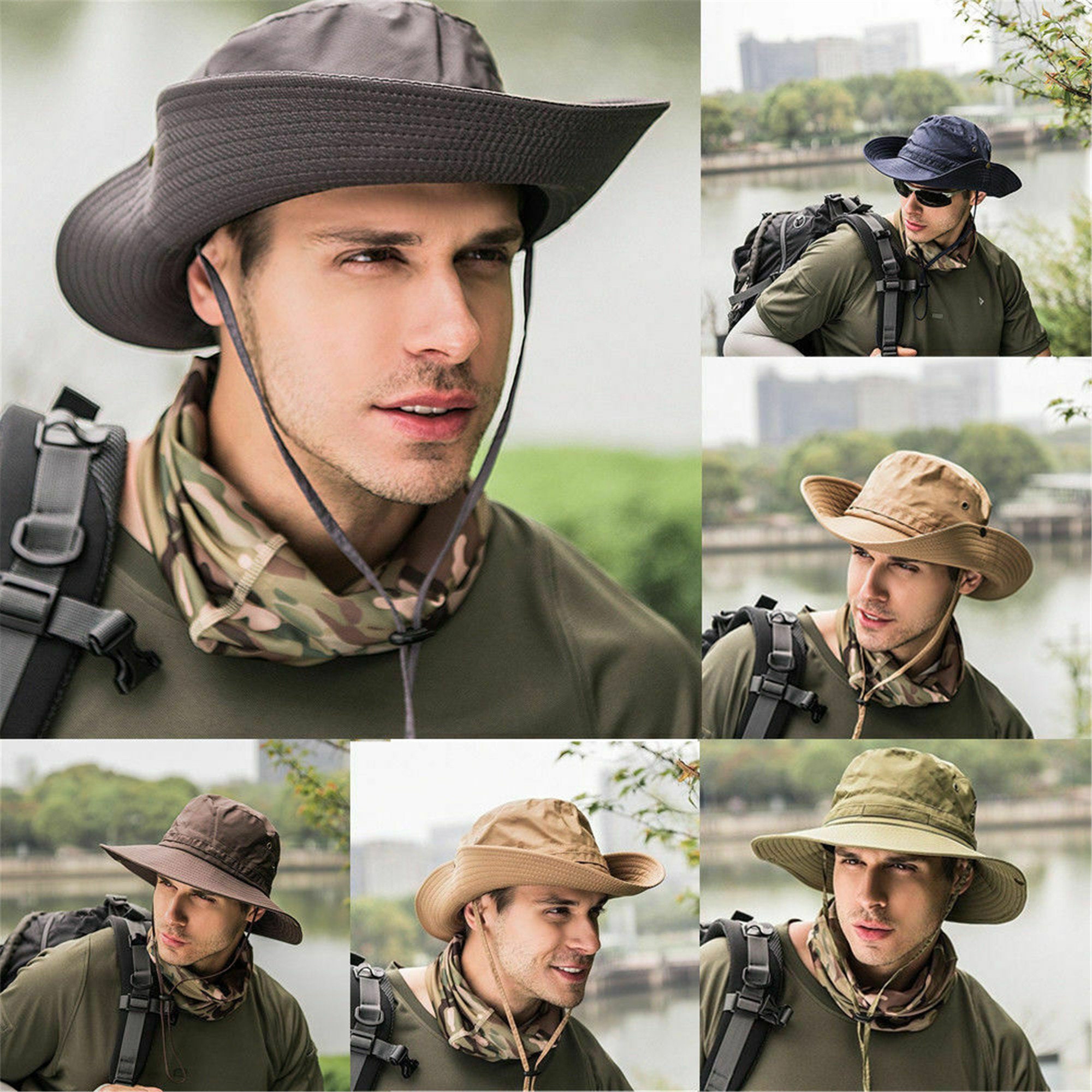 Sombrero de cubo para hombre Boonie Caza Pesca Gorra al aire libre Ala  ancha Militar Unisex Sombreros para el sol Gran ala ancha Protección UV  Gorra impermeable para el sol 