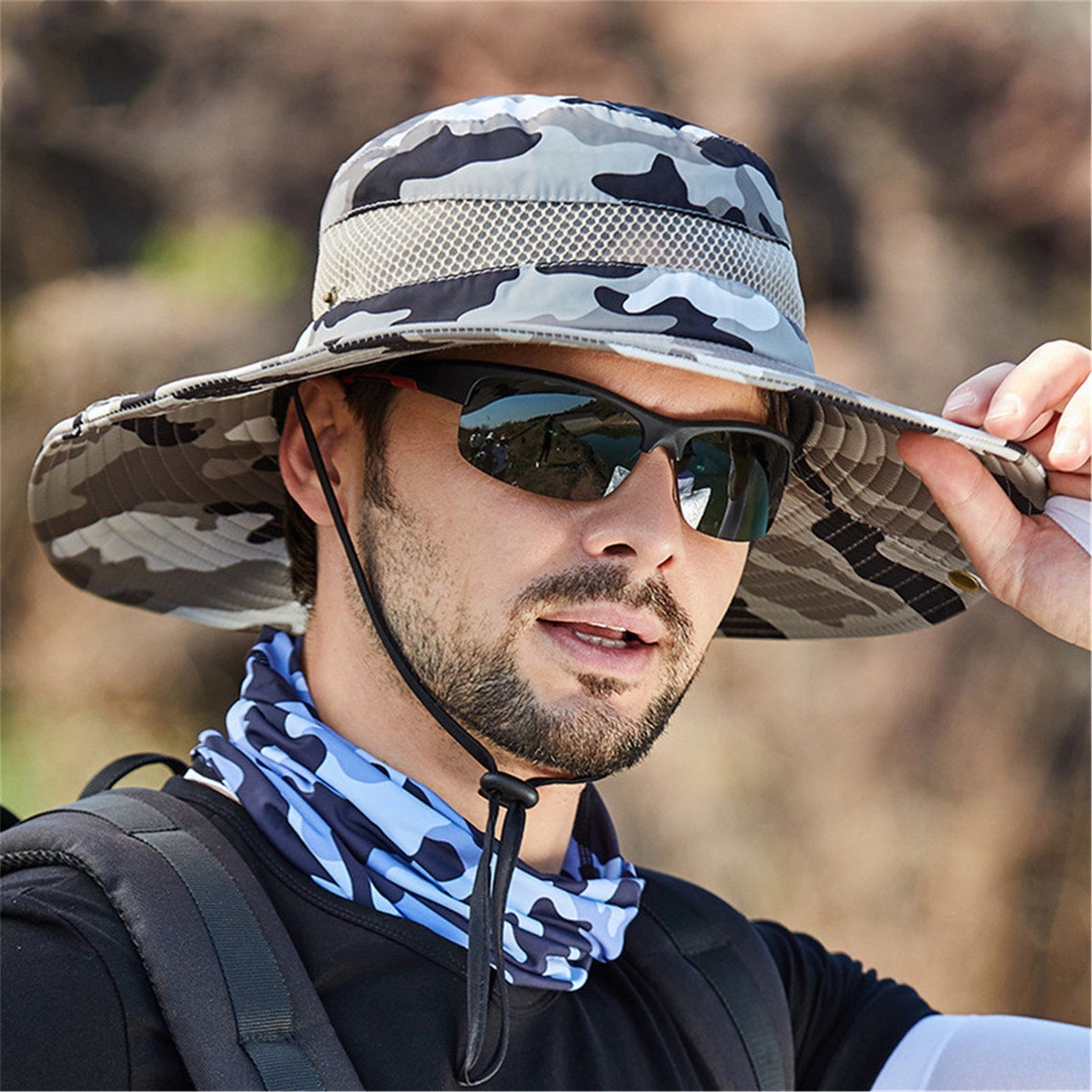Camouflage Sun Hats for Men Outdoor Fishing Cap Wide Brim Antiuv Beach Caps Women Bucket Hat