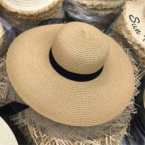 Fashion mesh edges Sun hats | Adjustable Large Straw Sun Hat | Giant straw hat | Wide-brimmed straw hat | Honeymoon hat | Gift for Her