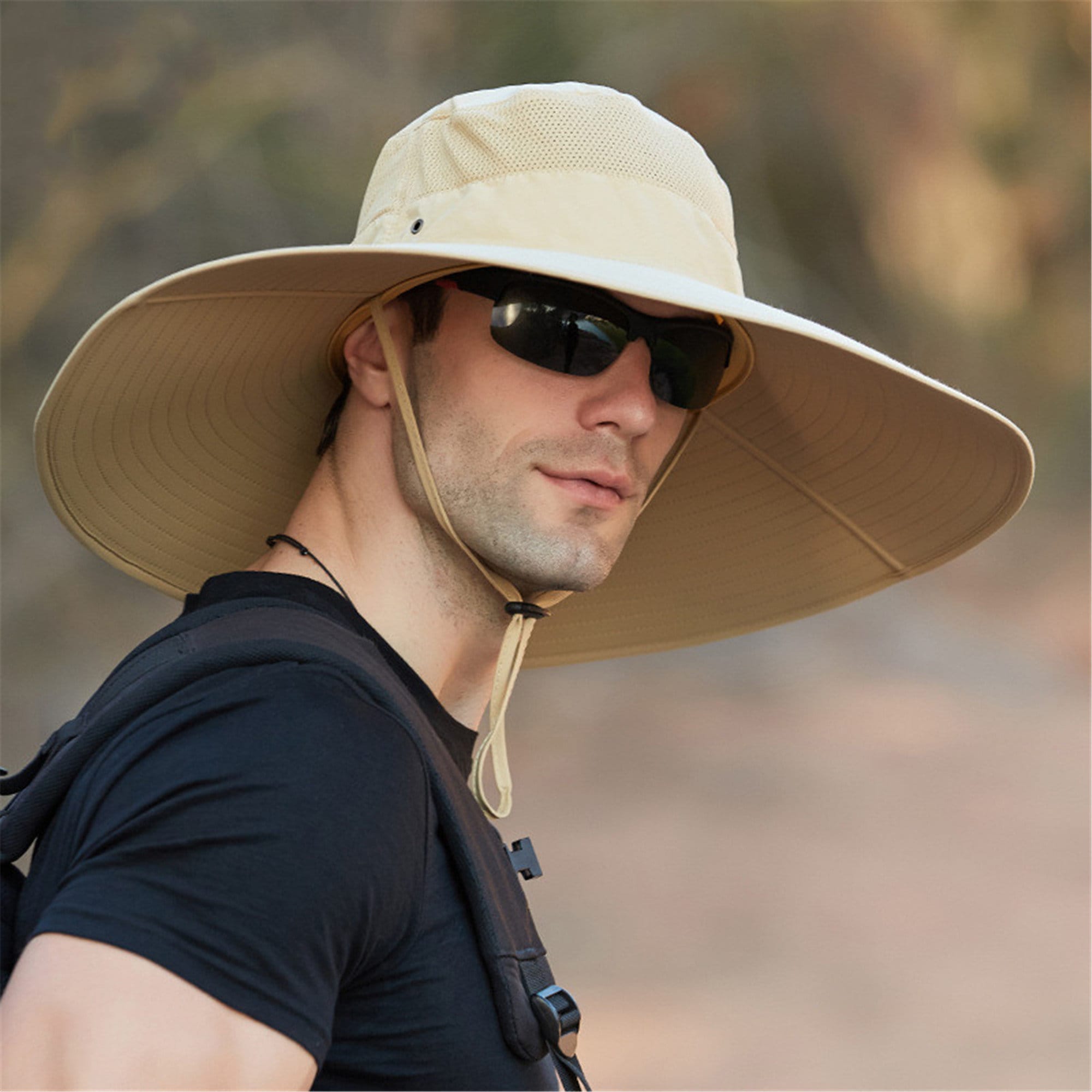 Men's Summer Hat Outdoor Sun Screen Camouflage Hiking Hats Cycling Fishing Cap Big Brim Fisherman hat UV Protection Waterproof Mesh Sun Hat